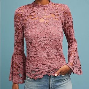 Akemi + Kim Bell-Sleeved Lacework Top Mauve
